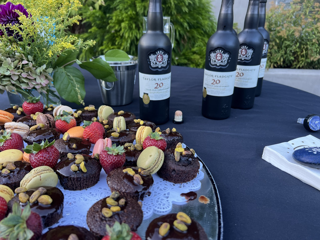 curated wine selection with fruit dessert